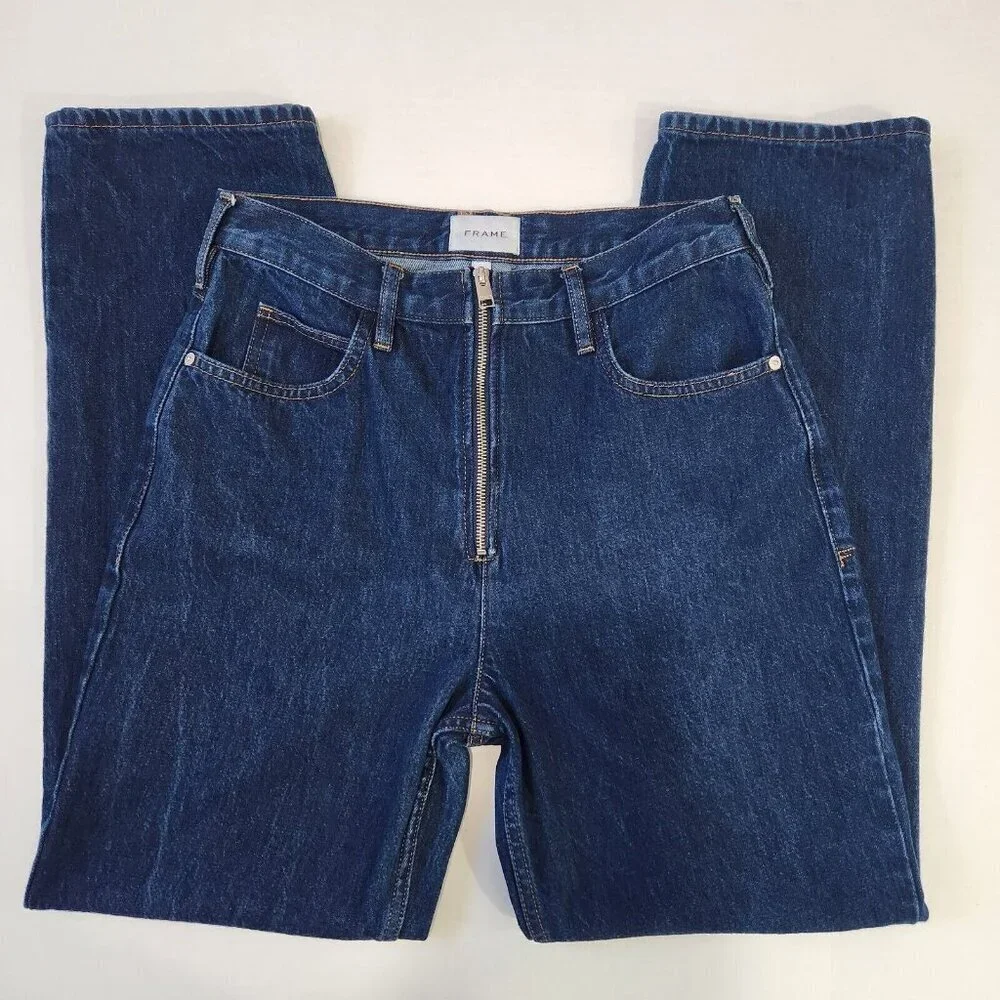 FRAME Denim Le High N Tight Straight Leg Exposed Zipper Jeans 29 Blue High‎ Rise